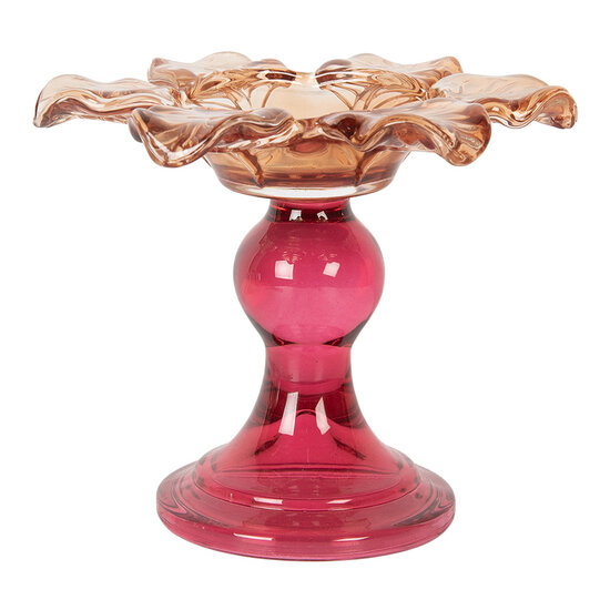 Clayre & Eef | Glazen Theelichthouder Oranje Roze ø 14x11 cm | 6GL5338O