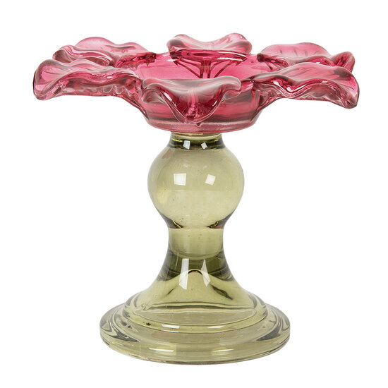 Clayre & Eef | Glazen Theelichthouder Roze Groen ø 14x11 cm | 6GL5338P
