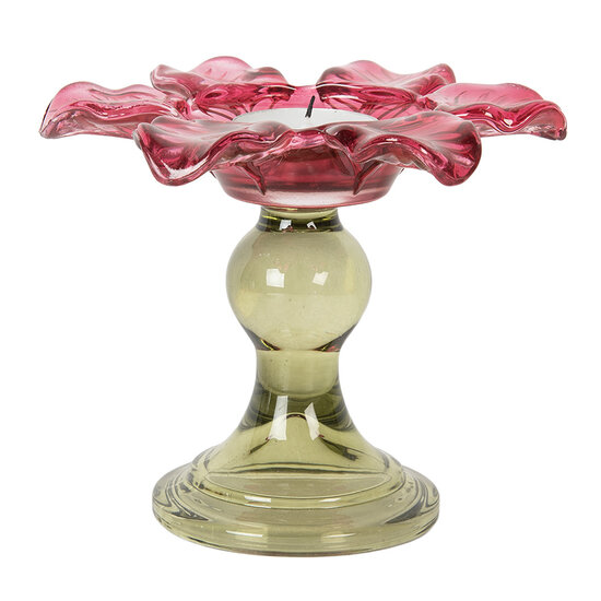 Clayre & Eef | Glazen Theelichthouder Roze Groen ø 14x11 cm | 6GL5338P