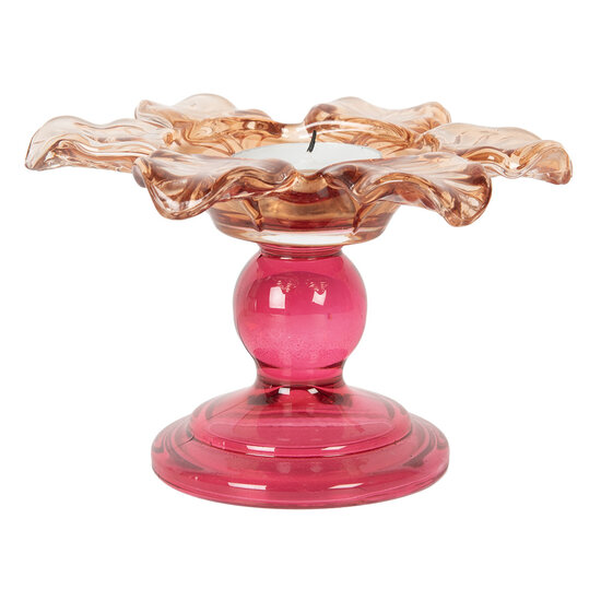 Clayre & Eef | Glazen Theelichthouder Oranje Roze ø 14x9 cm | 6GL5339