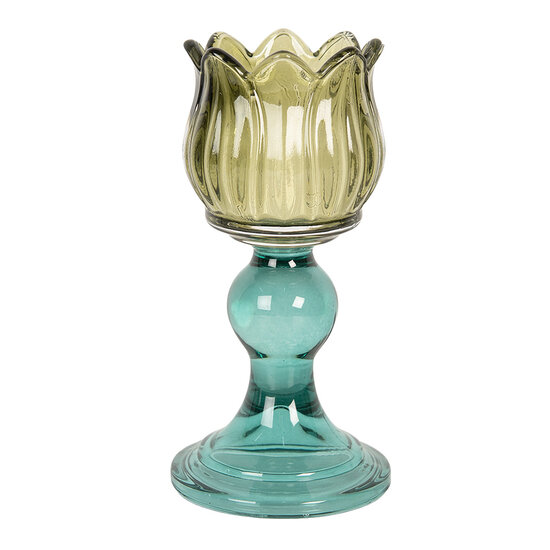 Clayre & Eef | Glazen Theelichthouder Groen Blauw ø 8x16 cm | 6GL5340