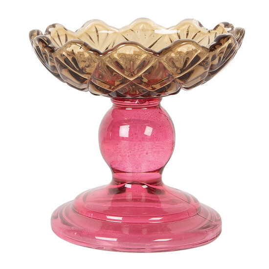 Clayre & Eef | Glazen Theelichthouder Geel Roze ø 10x9 cm | 6GL5341