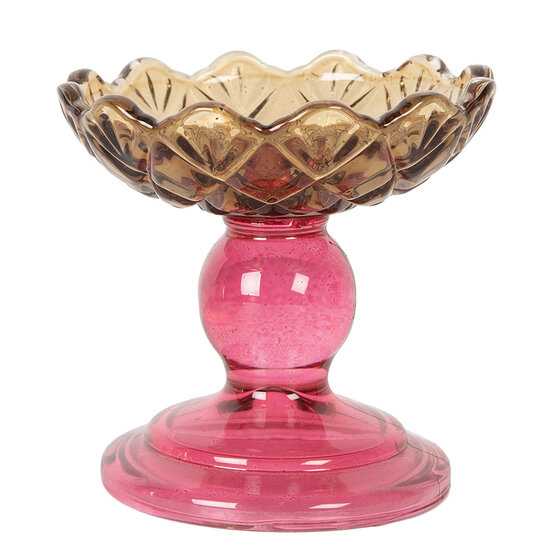 Clayre & Eef | Glazen Theelichthouder Geel Roze ø 10x9 cm | 6GL5341