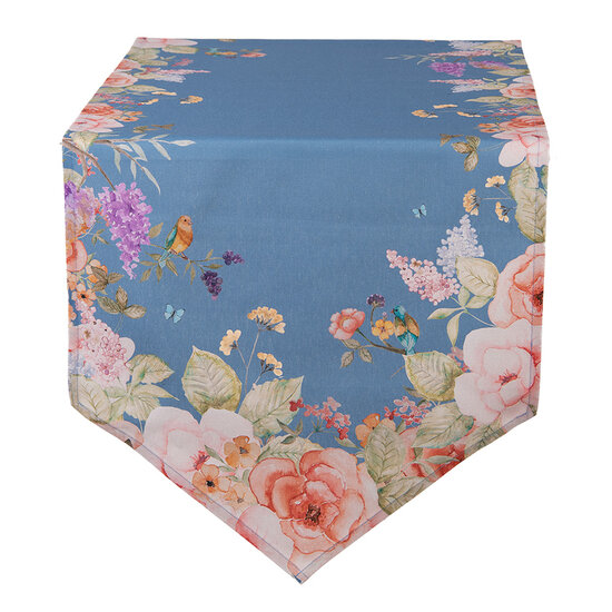Clayre & Eef | Tafelloper Blauw Beige 50x160 cm | FFA65BL
