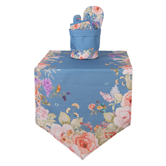 Clayre & Eef | Tafelloper Blauw Beige 50x160 cm | FFA65BL