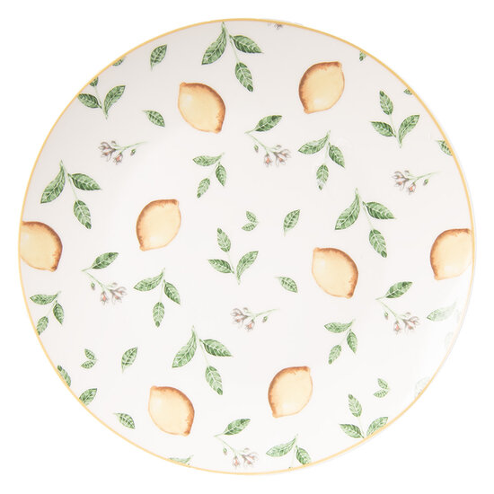 Clayre & Eef | Servies Ontbijtbord Wit Geel ø 20x2 cm | LELDP