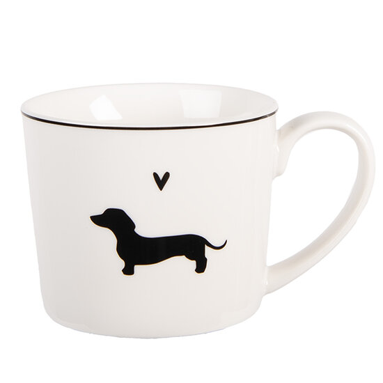Clayre & Eef | Mok Wit Zwart 12x8x7 cm / 275 ml | PWSMU0002