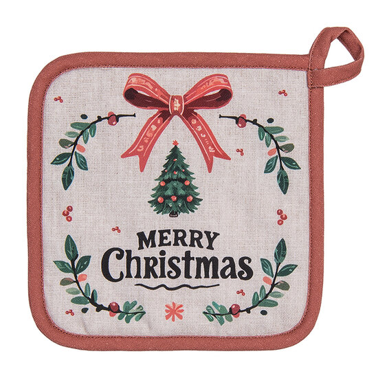 Clayre & Eef | Pannenlap Beige Groen Rood 20x20 cm | TCH45
