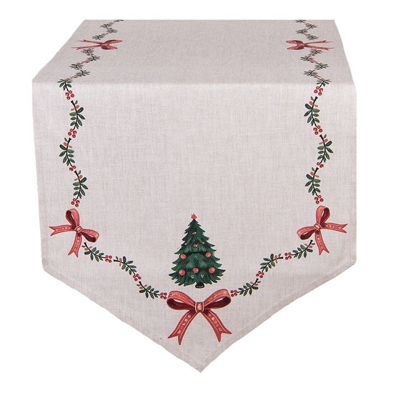 Clayre & Eef | Tafelloper Beige Groen Rood 50x160 cm | TCH65