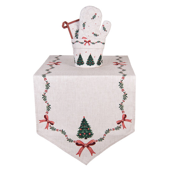 Clayre & Eef | Tafelloper Beige Groen Rood 50x160 cm | TCH65