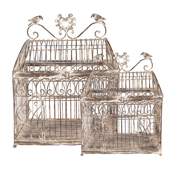Clayre & Eef | Vogelkooi voor Binnen Set van 2 Bruin Beige 43x29x56 / 35x25x41 cm | 5Y1340