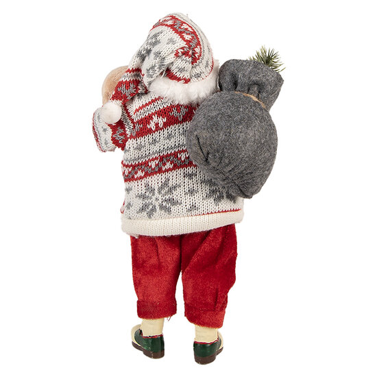 Clayre & Eef | Kerstdecoratie Kerstman Rood Wit 13x13x28 cm | 66232