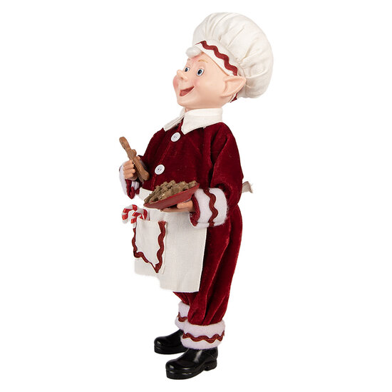 Clayre & Eef | Kerstdecoratie Elf Rood Wit 15x10x28 cm | 66236