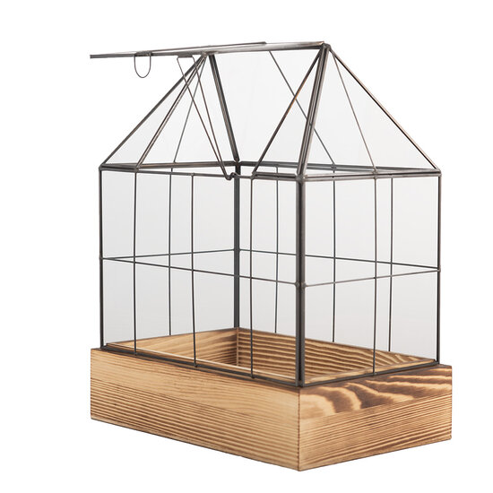 Clayre & Eef | Decoratie Kweekkasje Transparant Bruin 26x17x32 cm | 6GL5363