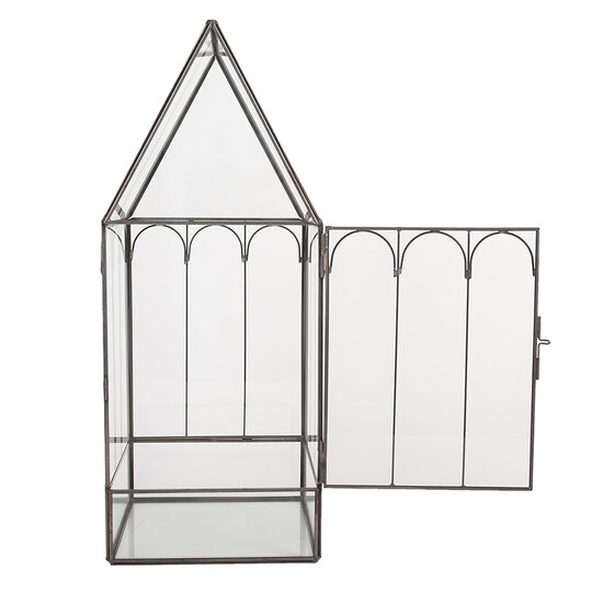 Clayre & Eef | Decoratie Kweekkasje Transparant Zwart 15x15x38 cm | 6GL5367