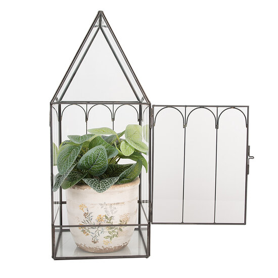Clayre & Eef | Decoratie Kweekkasje Transparant Zwart 15x15x38 cm | 6GL5367