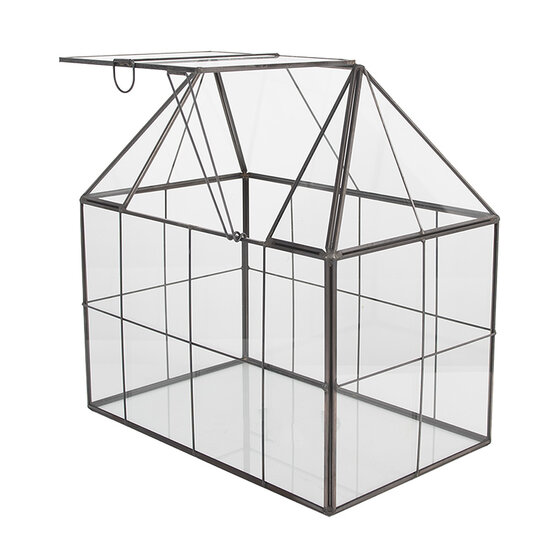 Clayre & Eef | Decoratie Kweekkasje Transparant Zwart 25x16x26 cm | 6GL5368