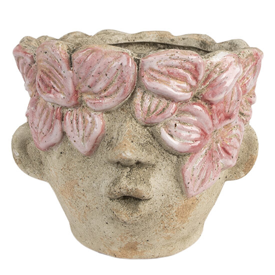 Clayre & Eef | Bloempot Binnen Beige Roze ø 18x15 cm | 6TE0583