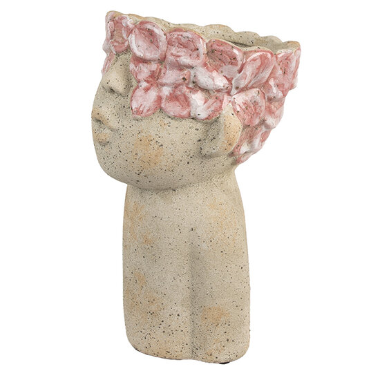 Clayre & Eef | Bloempot Binnen Beige Rood 16x15x25 cm | 6TE0584M