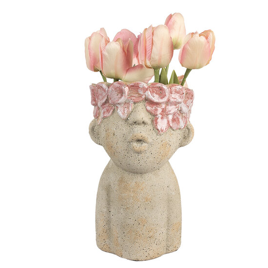 Clayre & Eef | Bloempot Binnen Beige Rood 16x15x25 cm | 6TE0584M