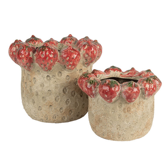 Clayre & Eef | Bloempot Binnen Beige Rood ø 19x16 cm | 6TE0588L