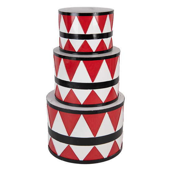 Clayre & Eef | Decoratie Trommel Wit Rood (set 3) ø 47x32 / ø39x28 / ø 31x22 cm | 6Y5732