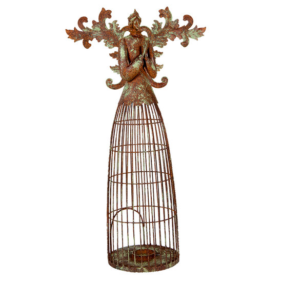 Clayre & Eef | Decoratie Engel / Waxinelichthouder Bruin Groen 29x17x58 cm | 6Y5836