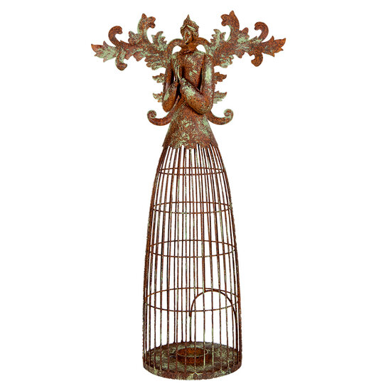 Clayre & Eef | Decoratie Engel / Waxinelichthouder Bruin Groen 29x17x58 cm | 6Y5836