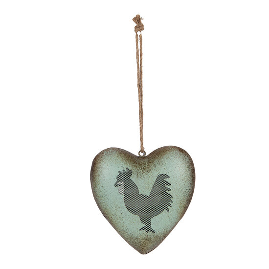 Clayre & Eef | Decoratie hanger Hart Groen Bruin 23x7x23 cm | 6Y5848