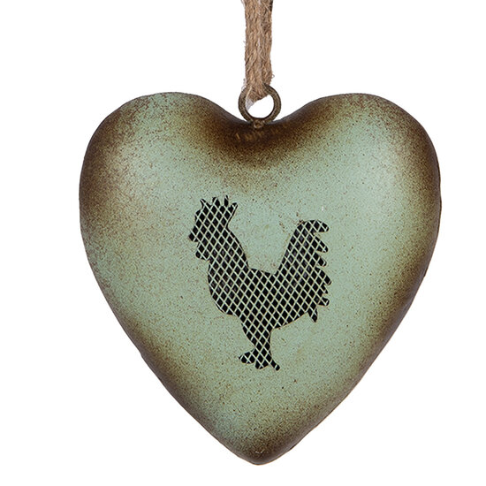 Clayre & Eef | Decoratie hanger Hart Groen Bruin 14x6x14 cm | 6Y5849