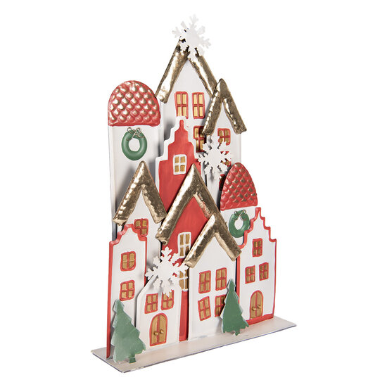 Clayre & Eef | Decoratie van huisjes Wit Rood 30x8x46 cm | 6Y5863
