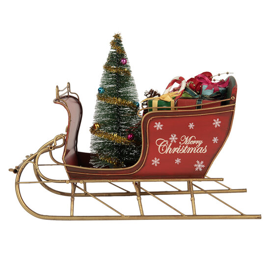 Clayre & Eef | Kerstdecoratie Slee Rood Goudkleurig 30x15x22 cm | 6Y5870