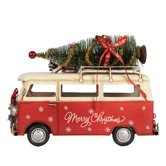 Clayre & Eef | Decoratie Bus Rood Wit 38x16x28 cm | 6Y5873