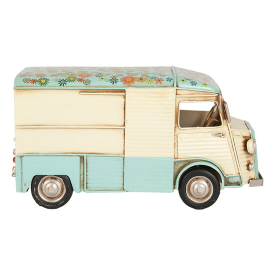 Clayre & Eef | Decoratie Model Foodtruck Beige Blauw 26x14x14 cm | 6Y5877