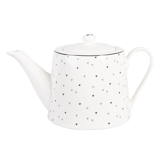 Clayre & Eef | Theepot Wit Zwart 23x14x14 cm / 1000 ml | BHSTE