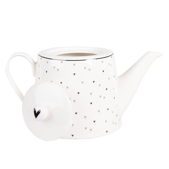 Clayre & Eef | Theepot Wit Zwart 23x14x14 cm / 1000 ml | BHSTE