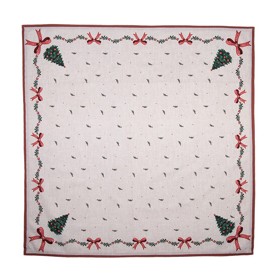 Clayre & Eef | Vierkant Tafelkleed Beige Groen Rood 100x100 cm | TCH01