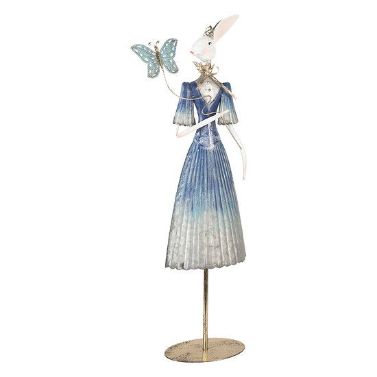 Clayre & Eef | Decoratie Konijn Wit Blauw 26x12x73 cm | 5Y1350