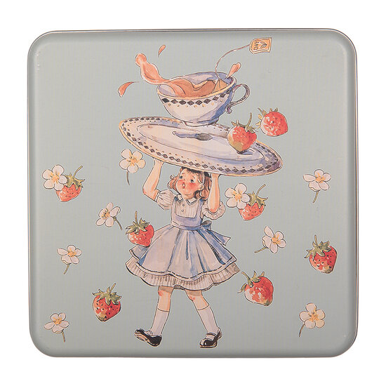 Clayre &amp; Eef   | Blikken Bewaardoos Blauw Rood 17x17x6 cm | 6BL0139