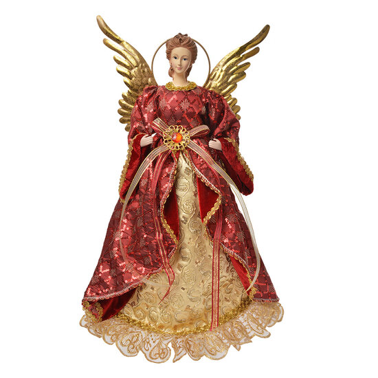 Clayre & Eef | Decoratie Engel Rood Goudkleurig 26x15x44 cm | 66251