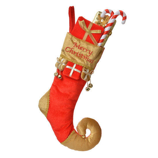 Clayre & Eef | Decoratie Kerstsok Rood Goudkleurig 24x7x46 cm | 66253