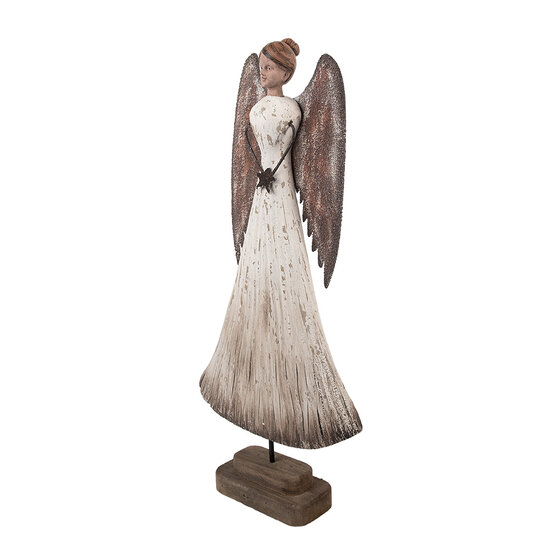 Clayre & Eef | Kerstdecoratie Engel Wit Bruin 19x6x42 cm | 6H2424