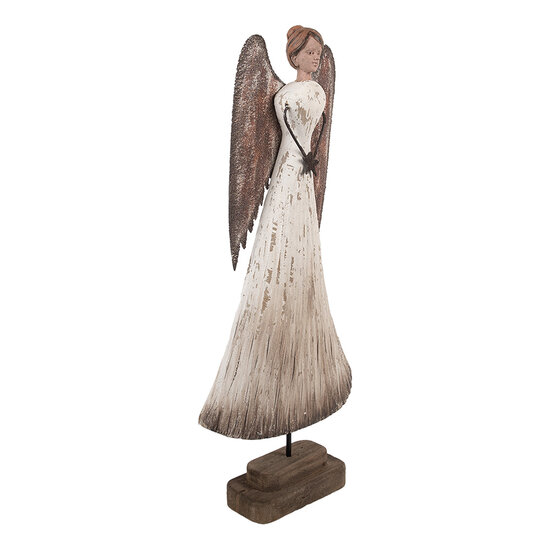 Clayre & Eef | Kerstdecoratie Engel Wit Bruin 19x6x42 cm | 6H2424