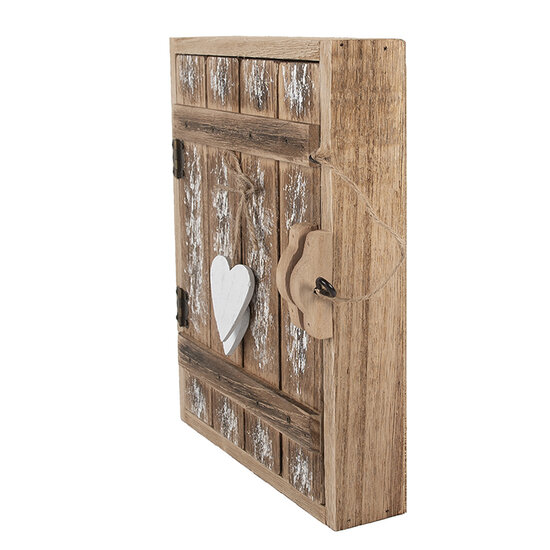 Clayre & Eef | Sleutelkastje Bruin Wit 24x7x30 cm | 6H2431