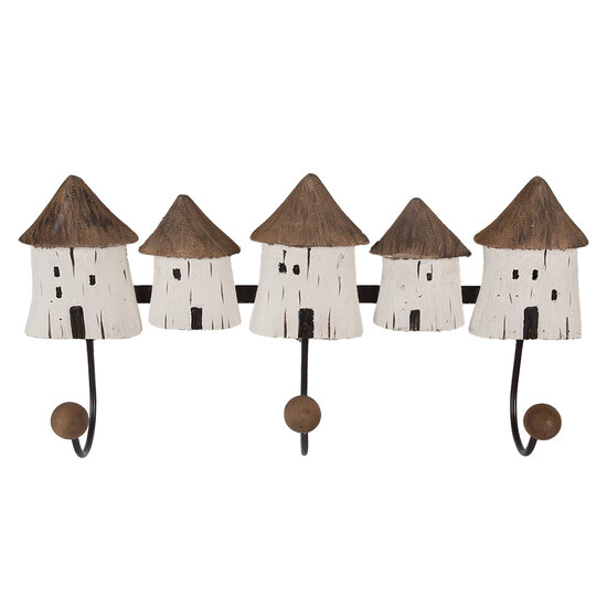 Clayre & Eef | Wandkapstok 3 haken Wit Bruin 38x8x19 cm | 6H2436