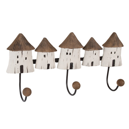 Clayre & Eef | Wandkapstok 3 haken Wit Bruin 38x8x19 cm | 6H2436
