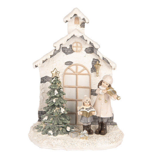 Clayre & Eef | Kerstdecoratie Kind met Kerstboom met LED Wit Groen 16x9x21 cm | 6PR5371