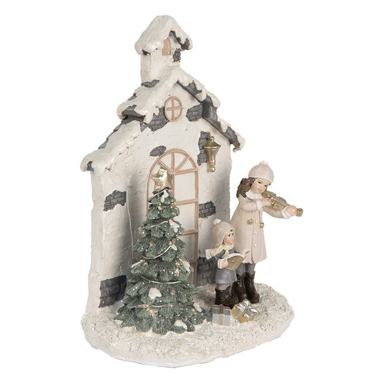 Clayre & Eef | Kerstdecoratie Kind met Kerstboom met LED Wit Groen 16x9x21 cm | 6PR5371