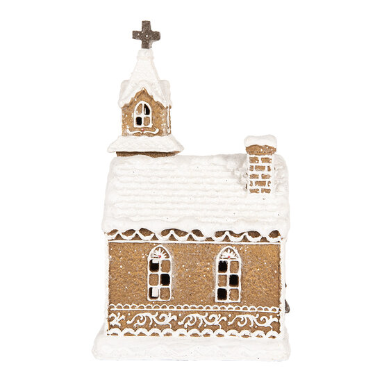 Clayre & Eef | Decoratie Huis met LED Bruin Wit 14x12x23 cm / 3xAAA | 6PR5375