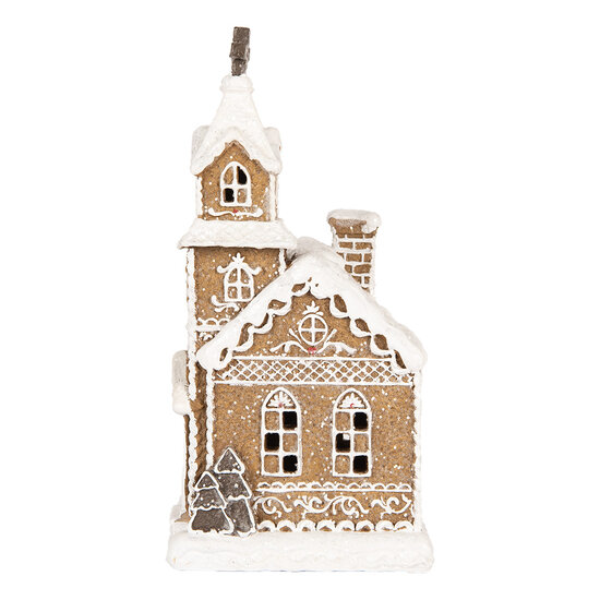 Clayre & Eef | Decoratie Huis met LED Bruin Wit 14x12x23 cm / 3xAAA | 6PR5375